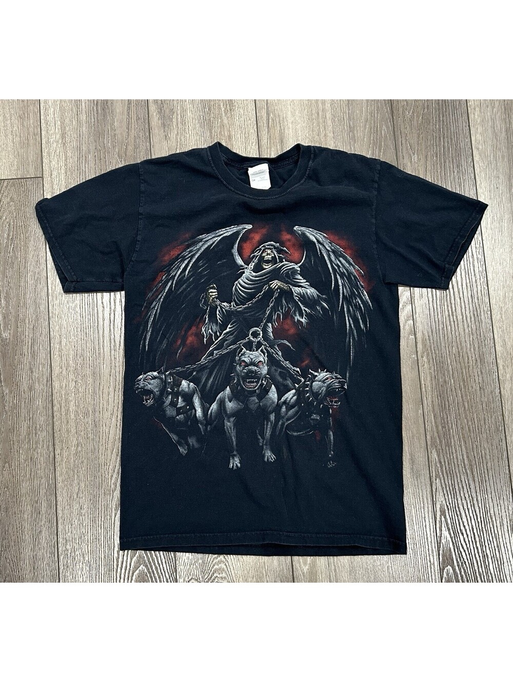 Y2K Grunge Reaper Demon Chains Dogs T-Shirt Size Small Skater Punk